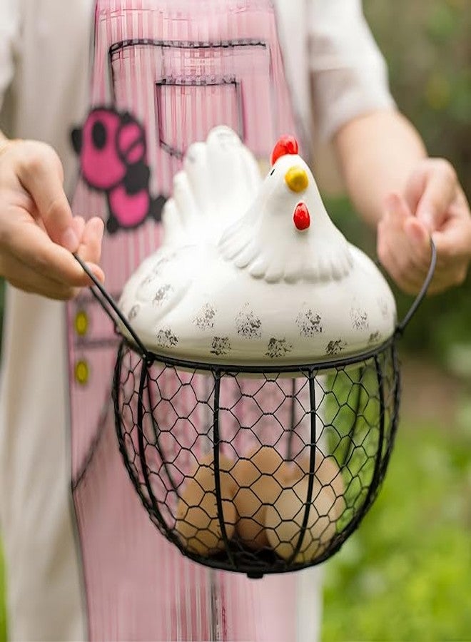 Maxxinn Ceramic Hen Shape Wire Egg Storage With White Farm Chicken Top And Handles Keeps Fresh and Secure, Countertop - Image 5